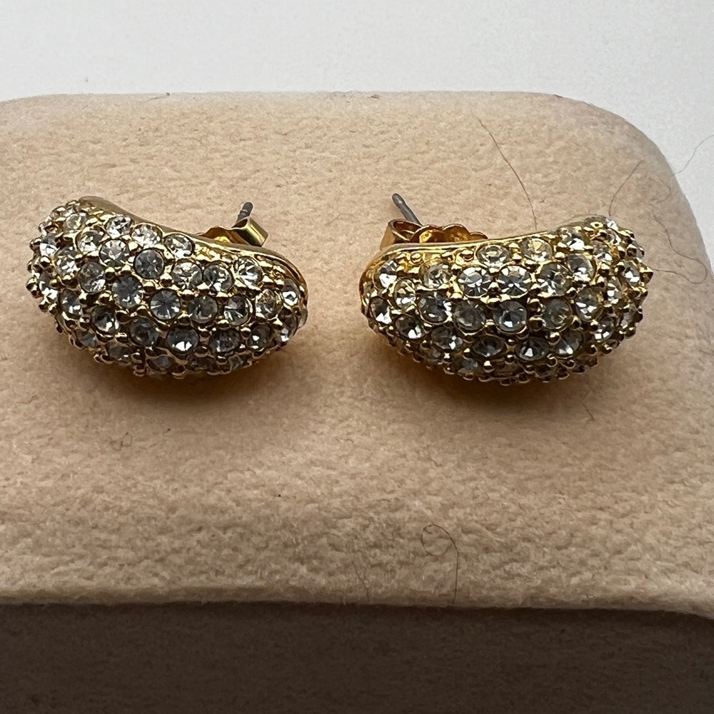 Roman Gold Tone and rhinestones pierced Earrings - Picture 3 of 14